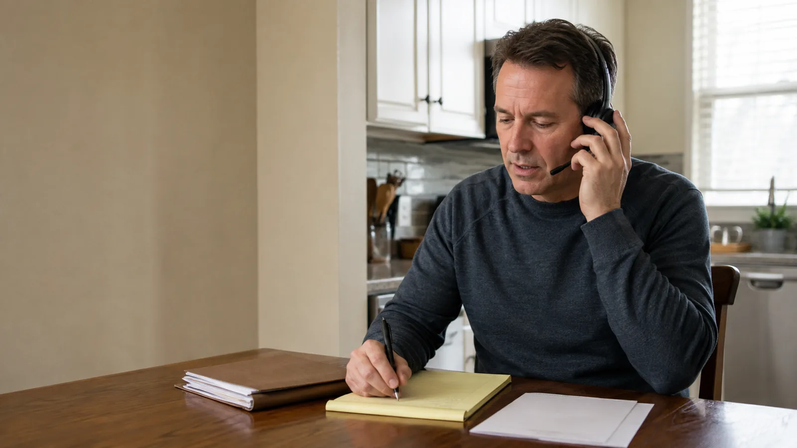 Claimant participating in a telephone hearing from home.