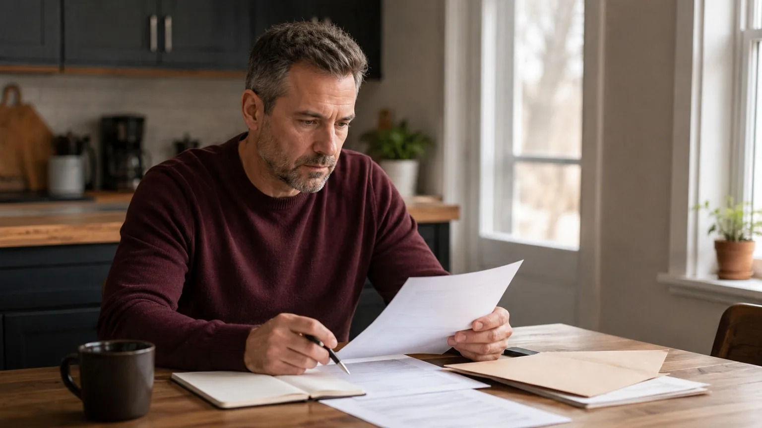 Worker reviewing paperwork about a disputed job separation.